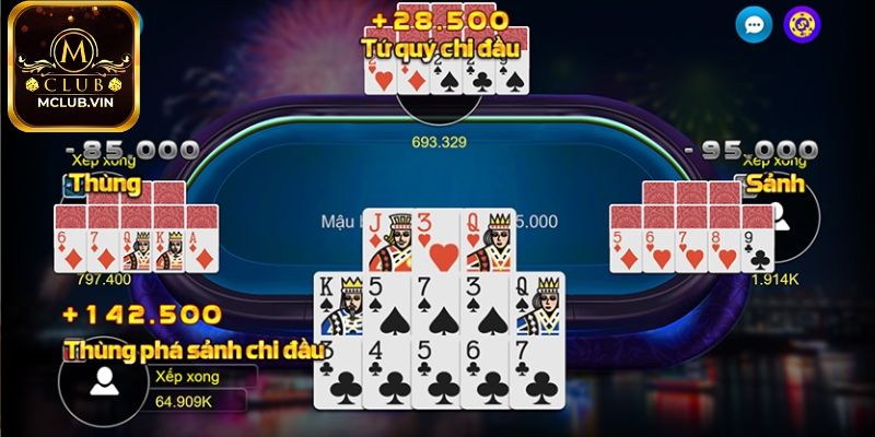 Các lá bài trong trò Mậu Binh MClub được sắp xếp ra sao?